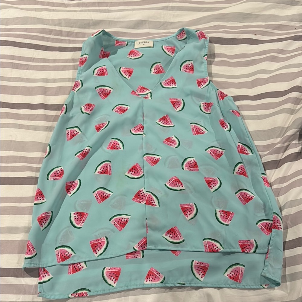 Everly Watermelon Print Blouse - Blue and Pink